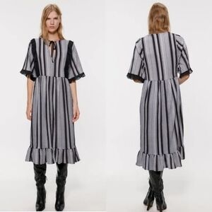Zara Striped Ruffle Midi Dress